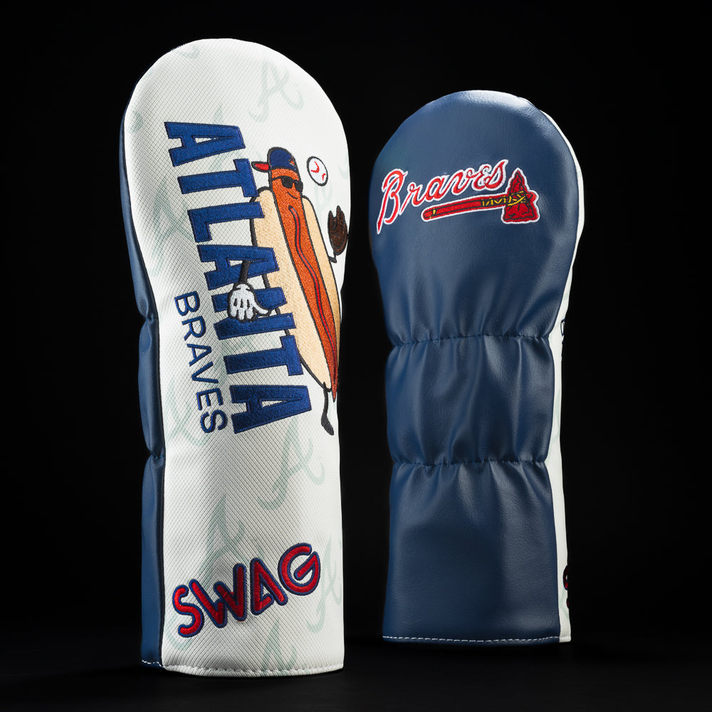 Atlanta Braves Hot Dog white, blue and red driver golf head cover.