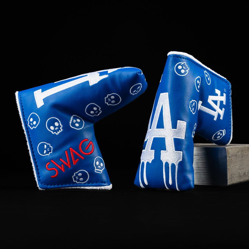 SWAG Golf x MLB officially licensed Los Angeles Dodgers drip blue and white blade golf headcover.