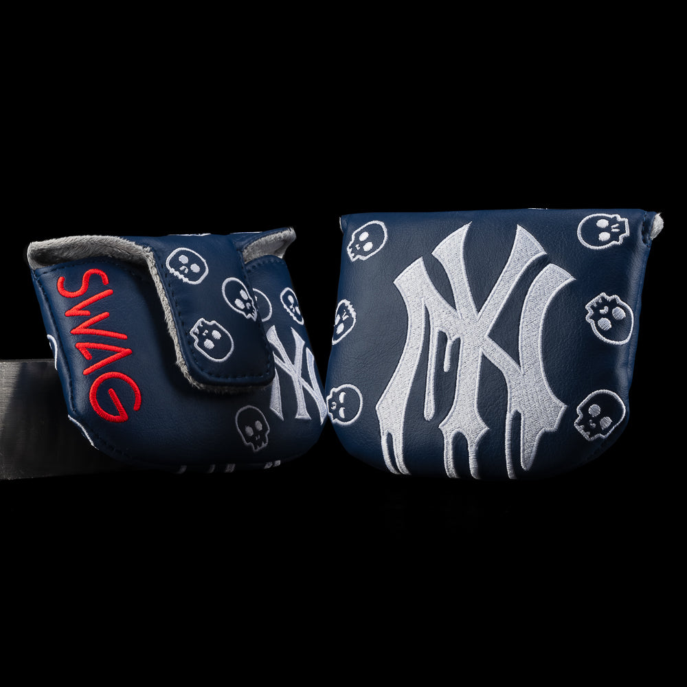 SWAG Golf x MLB officially licensed New York Yankees drip logo navy and white mallet putter golf headcover.