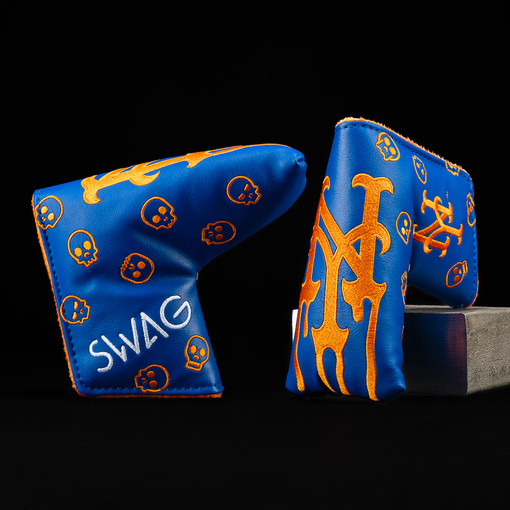 SWAG Golf x MLB officially licensed New York Mets drip blue and orange blade golf headcover.