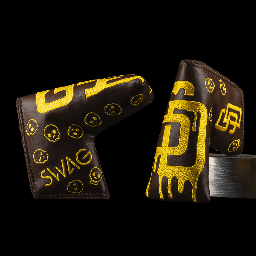SWAG Golf x MLB officially licensed San Diego Padres drip logo brown and yellow blade golf headcover.