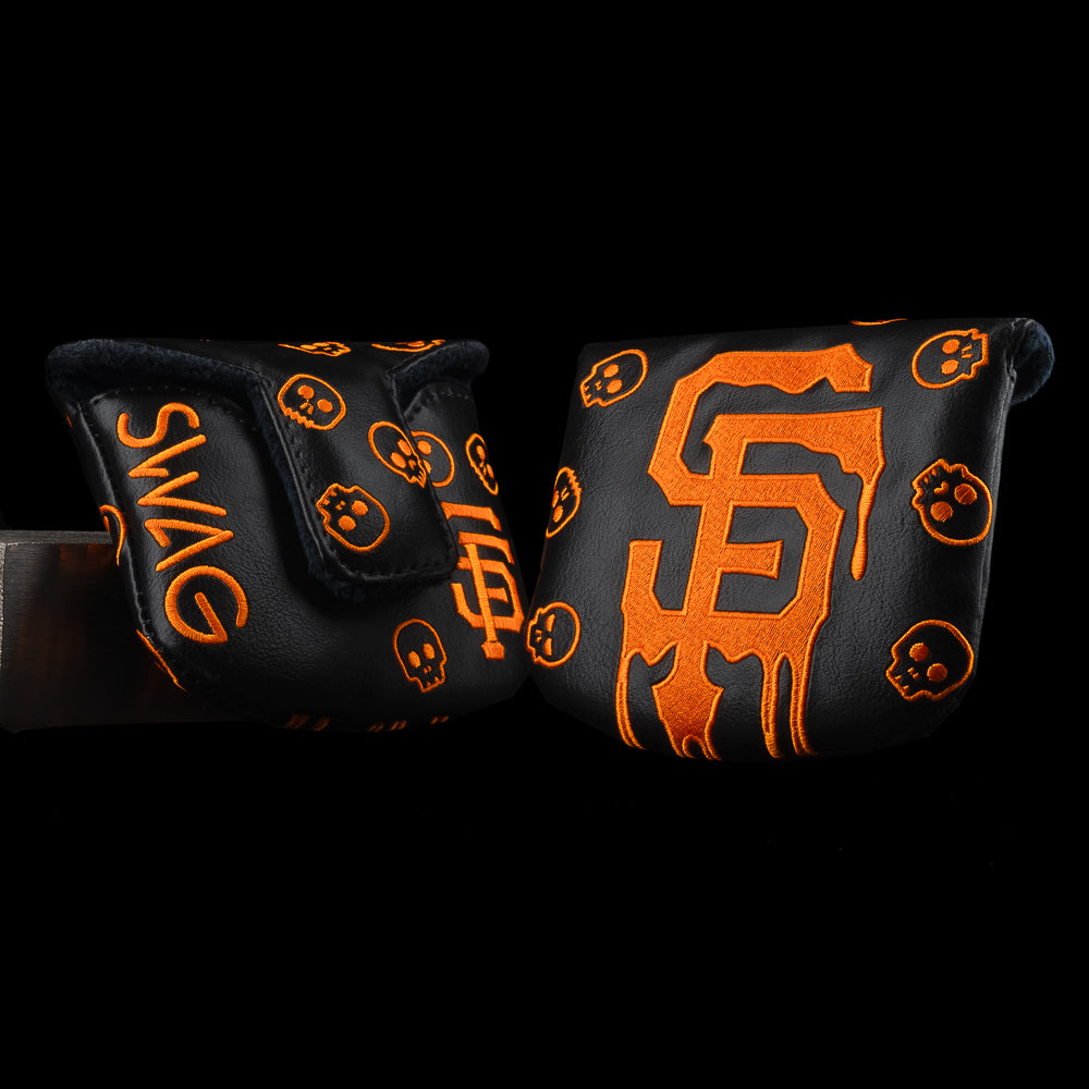 SWAG Golf x MLB officially licensed San Francisco Giants drip logo black and orange mallet putter golf headcover.