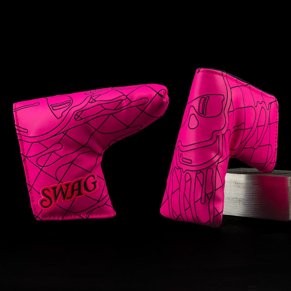SWAG Golf inked pink quilted melt neon pink skull blade golf headcover.