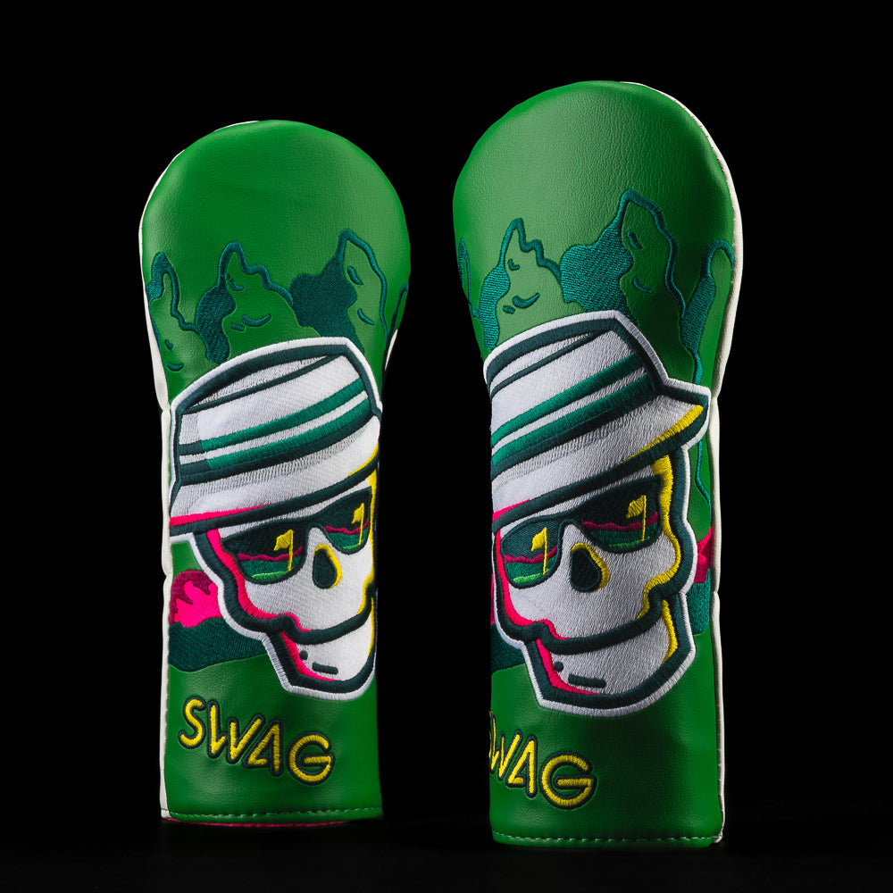 SWAG Golf Spectator skull green and white fairway wood golf headcover.