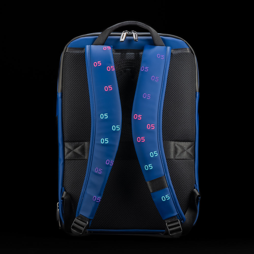 SWAG Golf Blue backpack with 'SWAG' text and Abe Lincoln $5 bill colorful design on the front pocket.