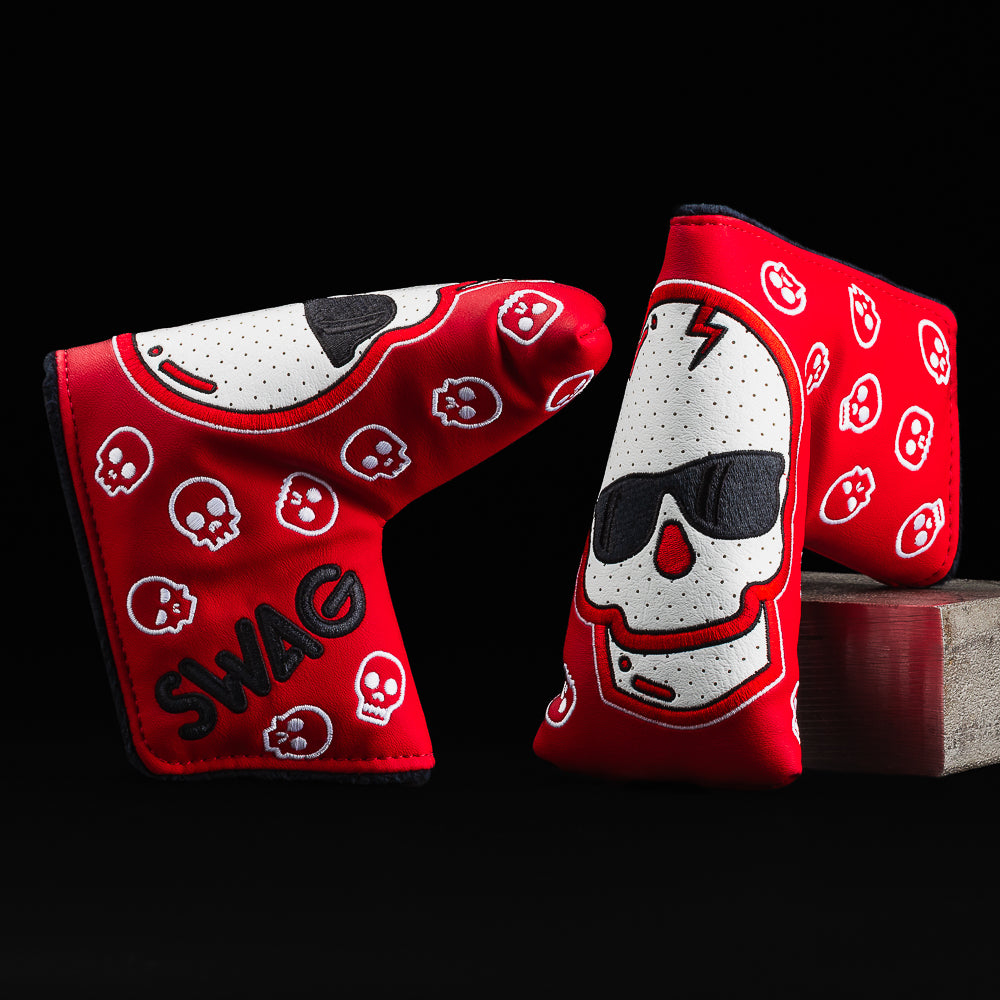 Windy City Hoops skull red, black, and white blade putter golf headcover made in the USA.