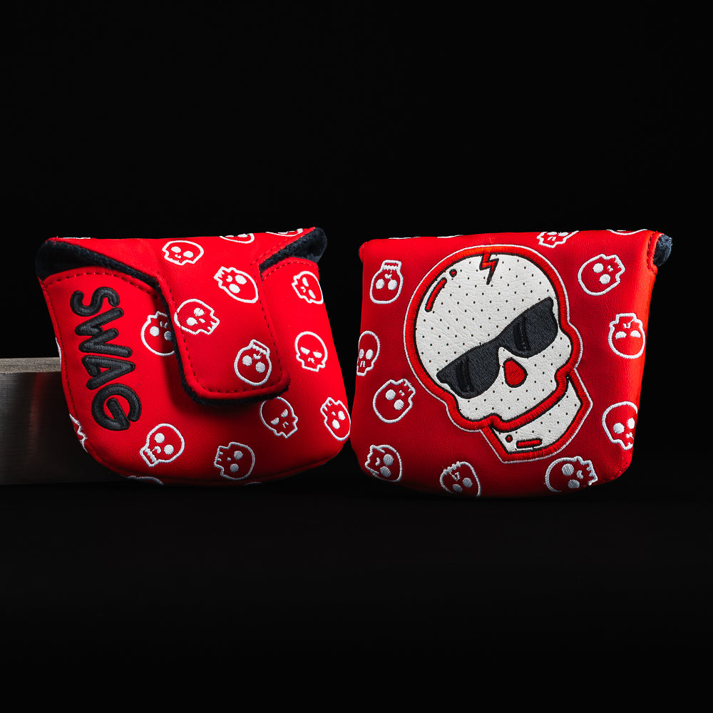 Windy City Hoops skull red, black, and white mallet putter golf headcover made in the USA.