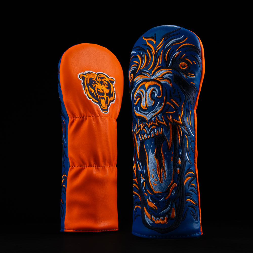 Chicago Bears Fairway cover with blue and orange graphic of bear.