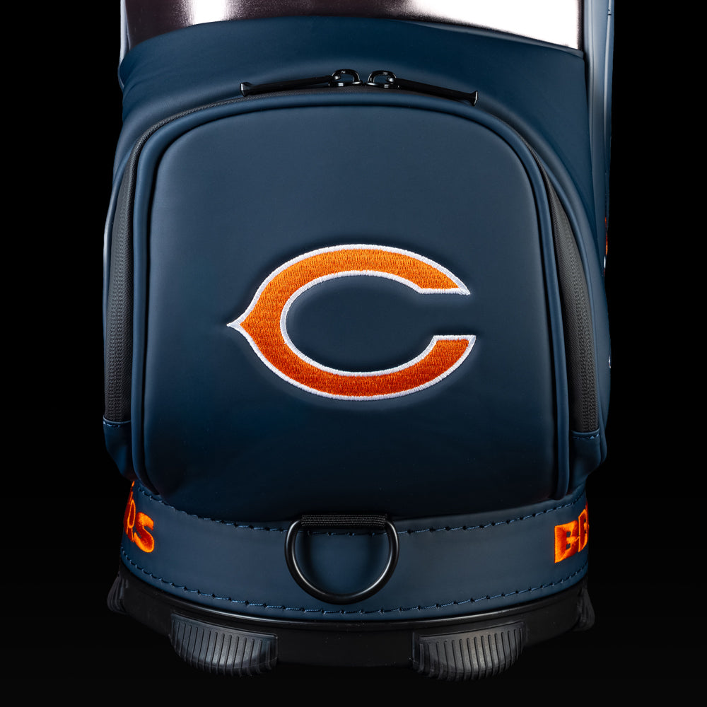 Close-up view of the front pocket with the classic Chicago Bears logo.