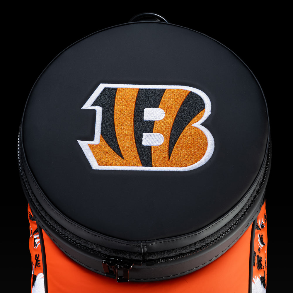 Top view of the removable Cincinnati Bengals lid with an embroidered Bengals logo.