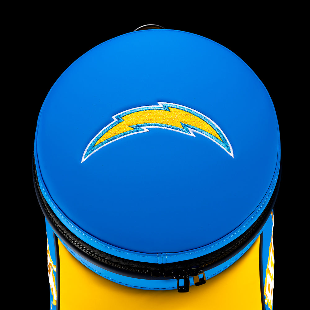 Top view of the removable Los Angeles Chargers lid with an embroidered Chargers logo.
