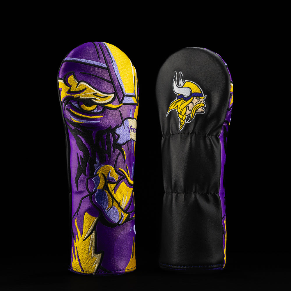 Minnesota Vikings fairway cover with half a viktor Vikings face.