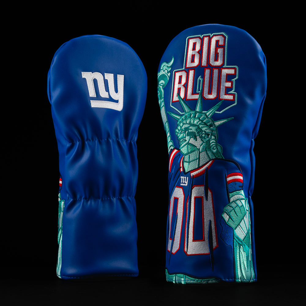 NY Giants driver cover with the Statue of Liberty in a NY Giants jersey with the words “big blue”