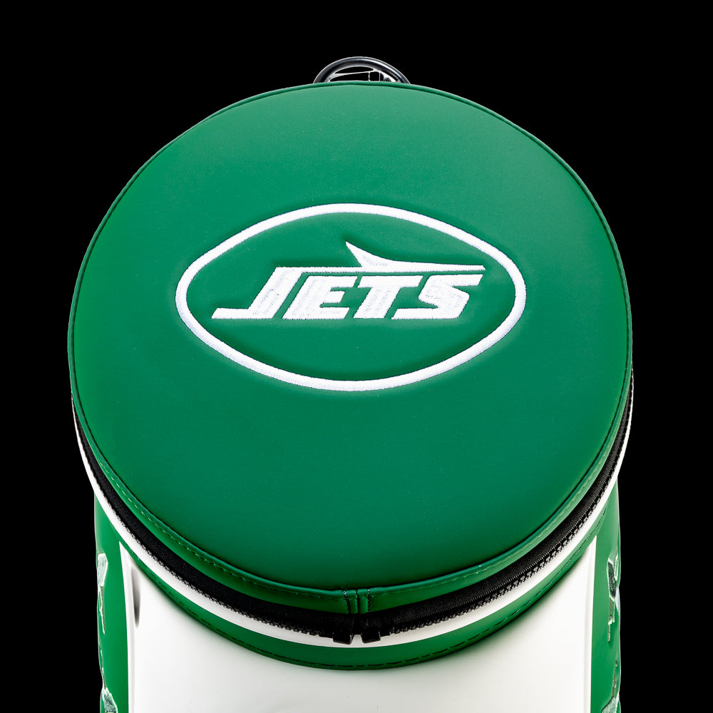 Top view of the removable New York Jets lid with an embroidered Jets logo.