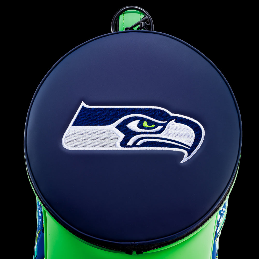Top view of the removable Seattle Seahawks lid with an embroidered Seahawks logo.