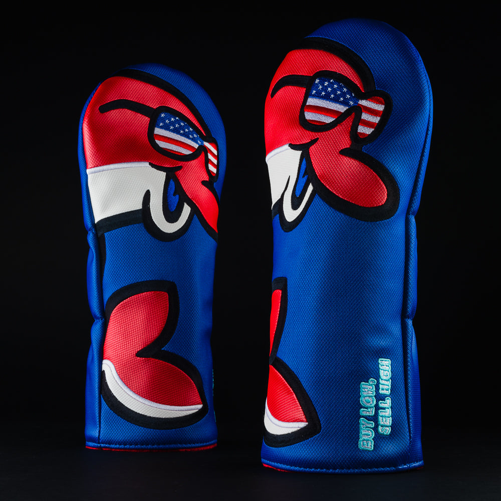 USA big flipper red, white and blue dolphin themed driver club head cover made in the USA.