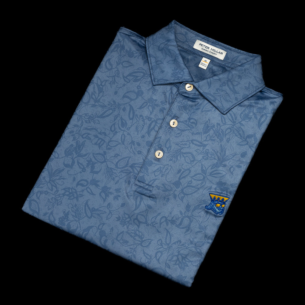 Blue and Gold King Peter Millar Polo with botanical print.