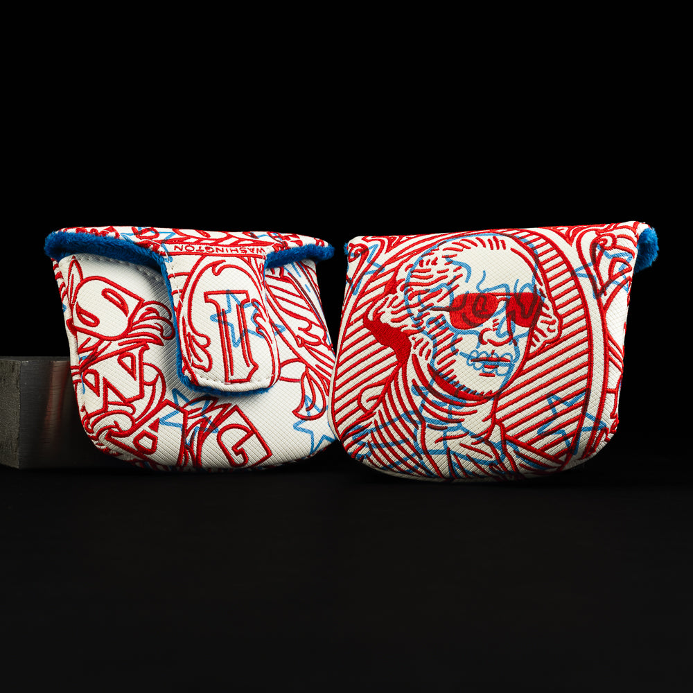 3D George Washington white, red, and blue mallet golf headcover made in the USA.