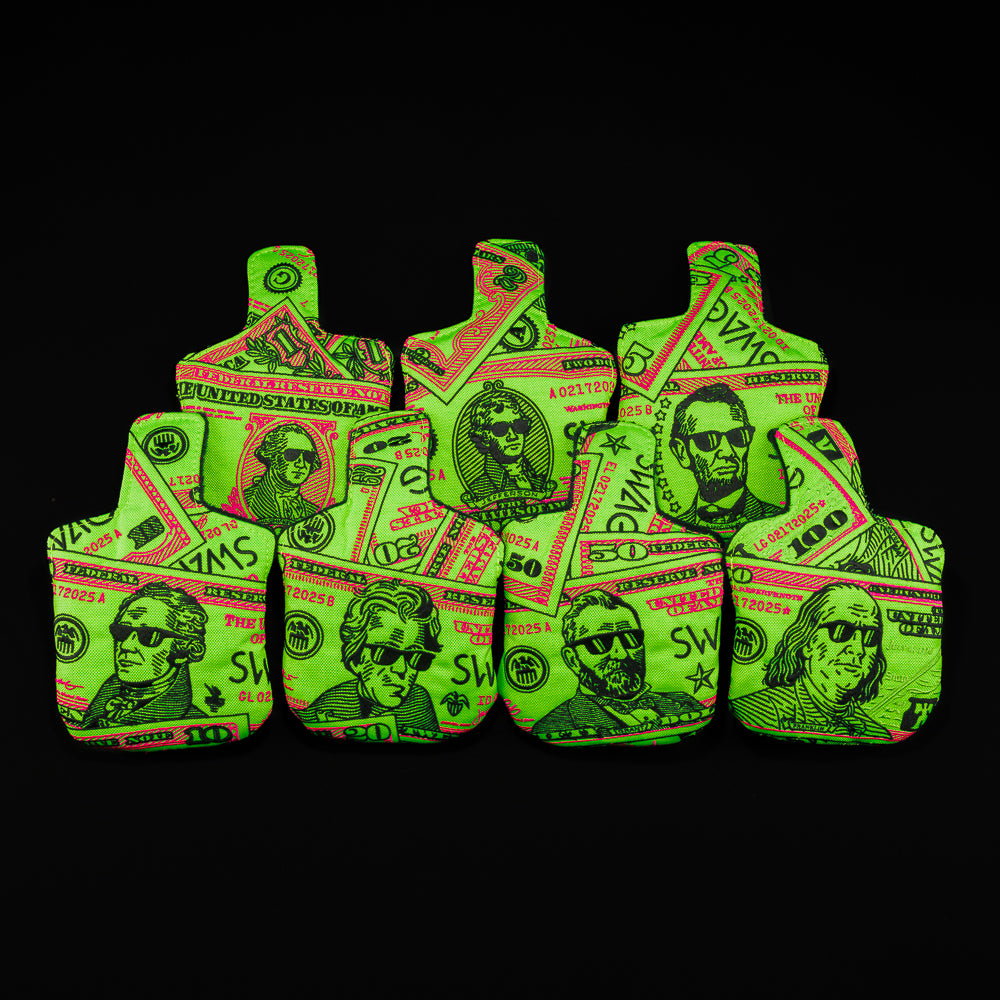 SWAG Golf Almighty Dollar 5.0 green currency themed mallet golf headcover grab bag.