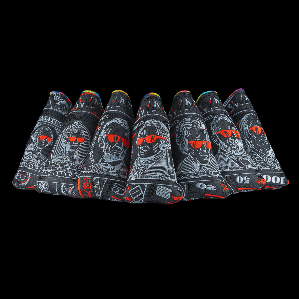 SWAG Golf Almighty Dollar 6.0 black, white, and red dollar bill themed blade golf headcover.