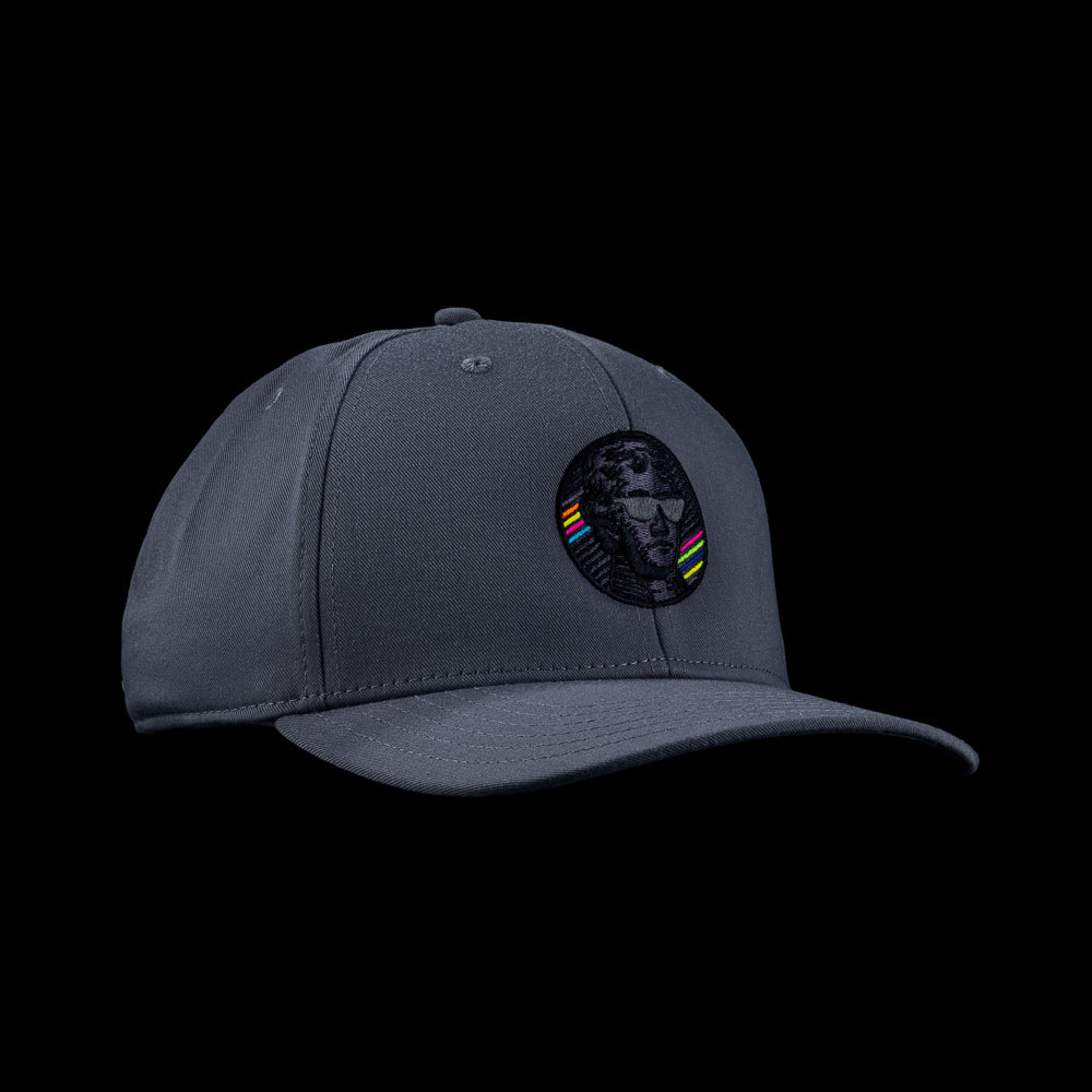 SWAG Golf Blackout Bills Jefferson hat in gray featuring circular embroidered Jefferson portrait patch with neon stripe accents.