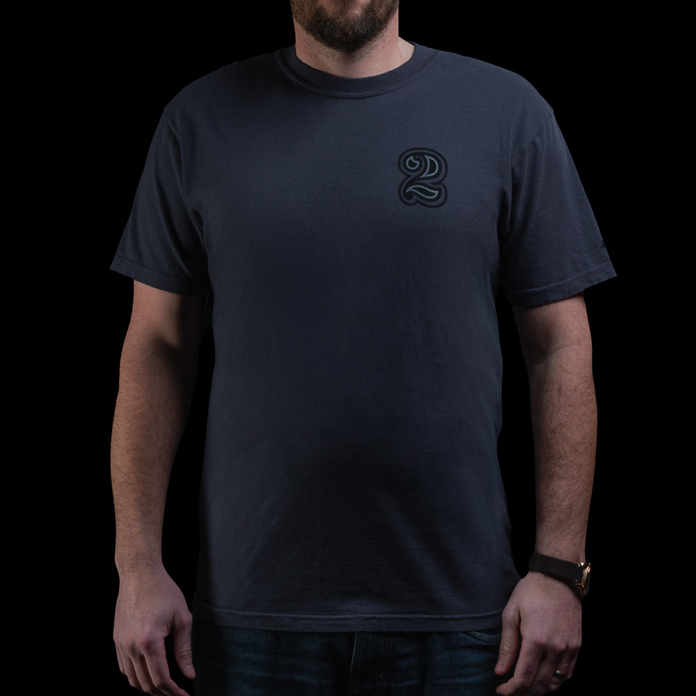 SWAG Golf Blackout Bills Jefferson navy short sleeve t-shirt featuring tonal black script 2 on left chest.
