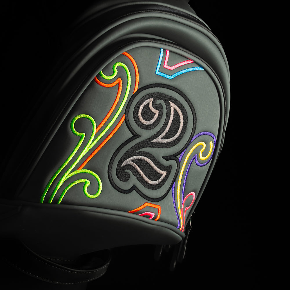 SWAG Golf x Vessel Prime 2.0 Staff golf bag with blackout dollar bills design and Jefferson on the front panel.