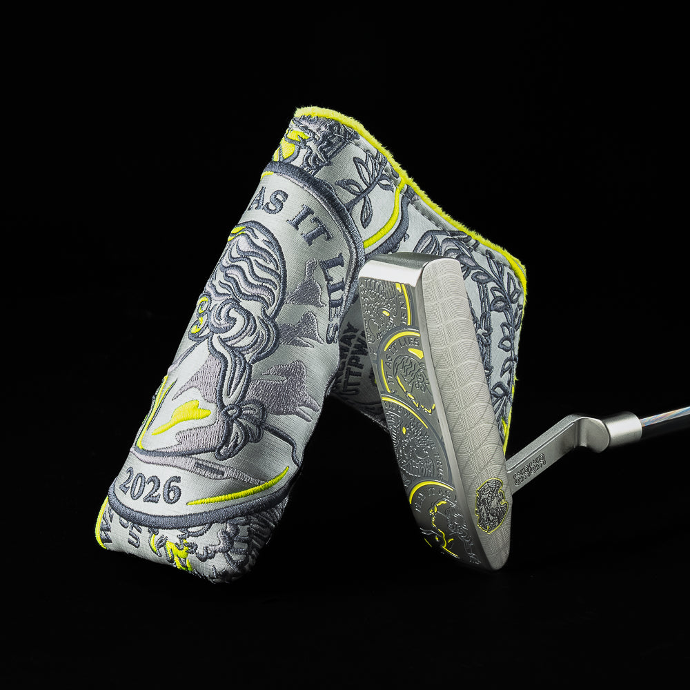 SWAG Golf limited edition Heads Up Handsome Too tour satin stainless steel blade golf putter with matching headcover.