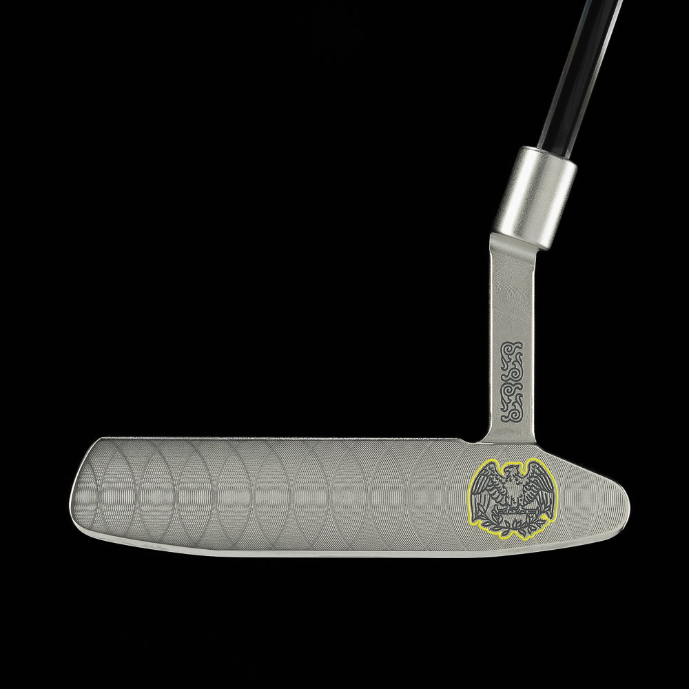 SWAG Golf limited edition Heads Up Handsome Too tour satin stainless steel blade golf putter with matching headcover.
