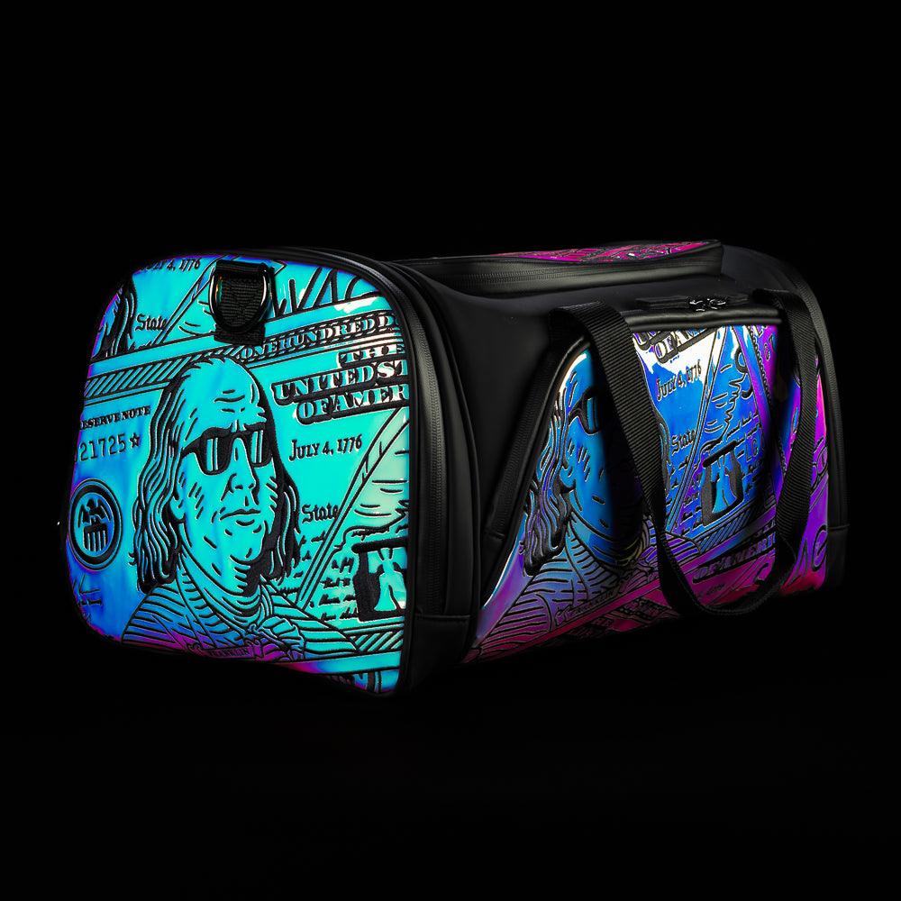 SWAG Golf Pearlescent Franklin iridescent and black golf duffel bag accessory.