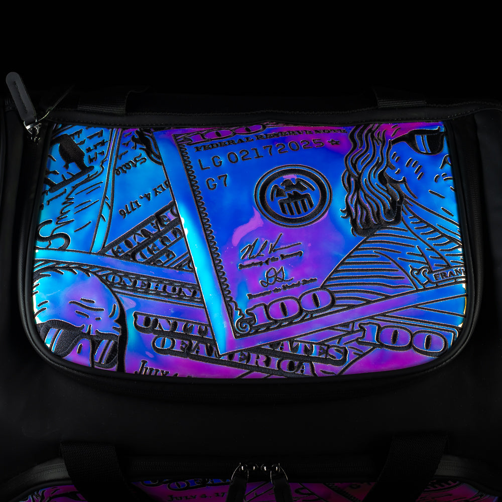 SWAG Golf Pearlescent Franklin iridescent and black golf duffel bag accessory.