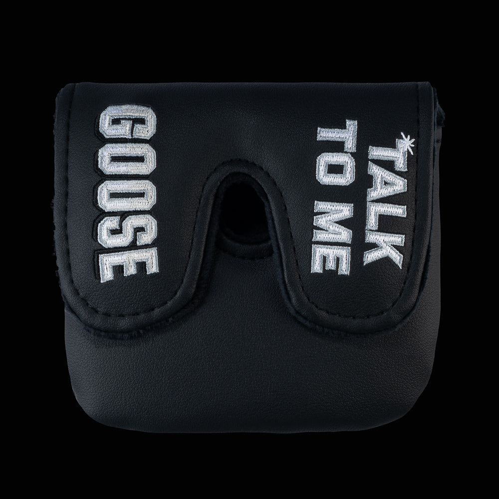 Rewind Golf x Top Gun official Talk To Me Goose black and silver dog tag themed center shaft XL mallet headcover.