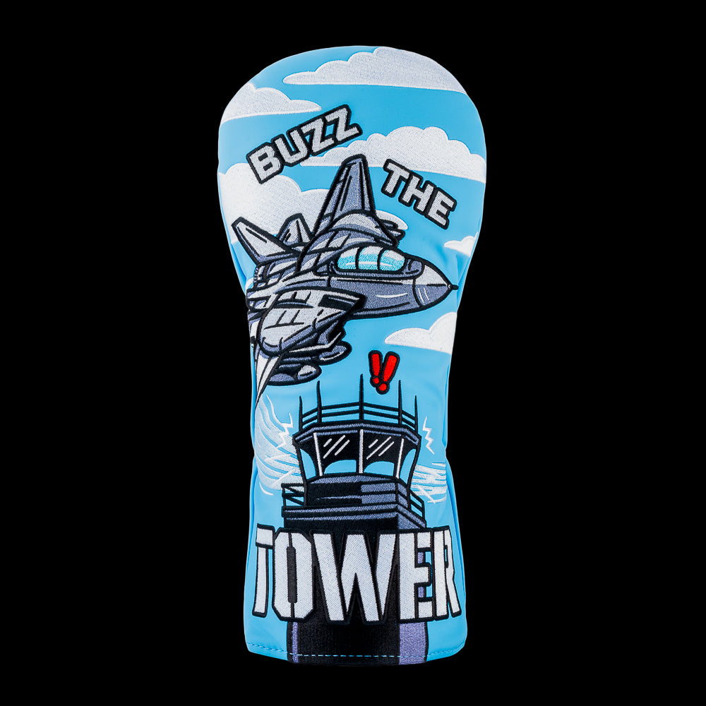 Rewind Golf x Top Gun official Buzz The Tower movie scene blue and white driver golf headcover.