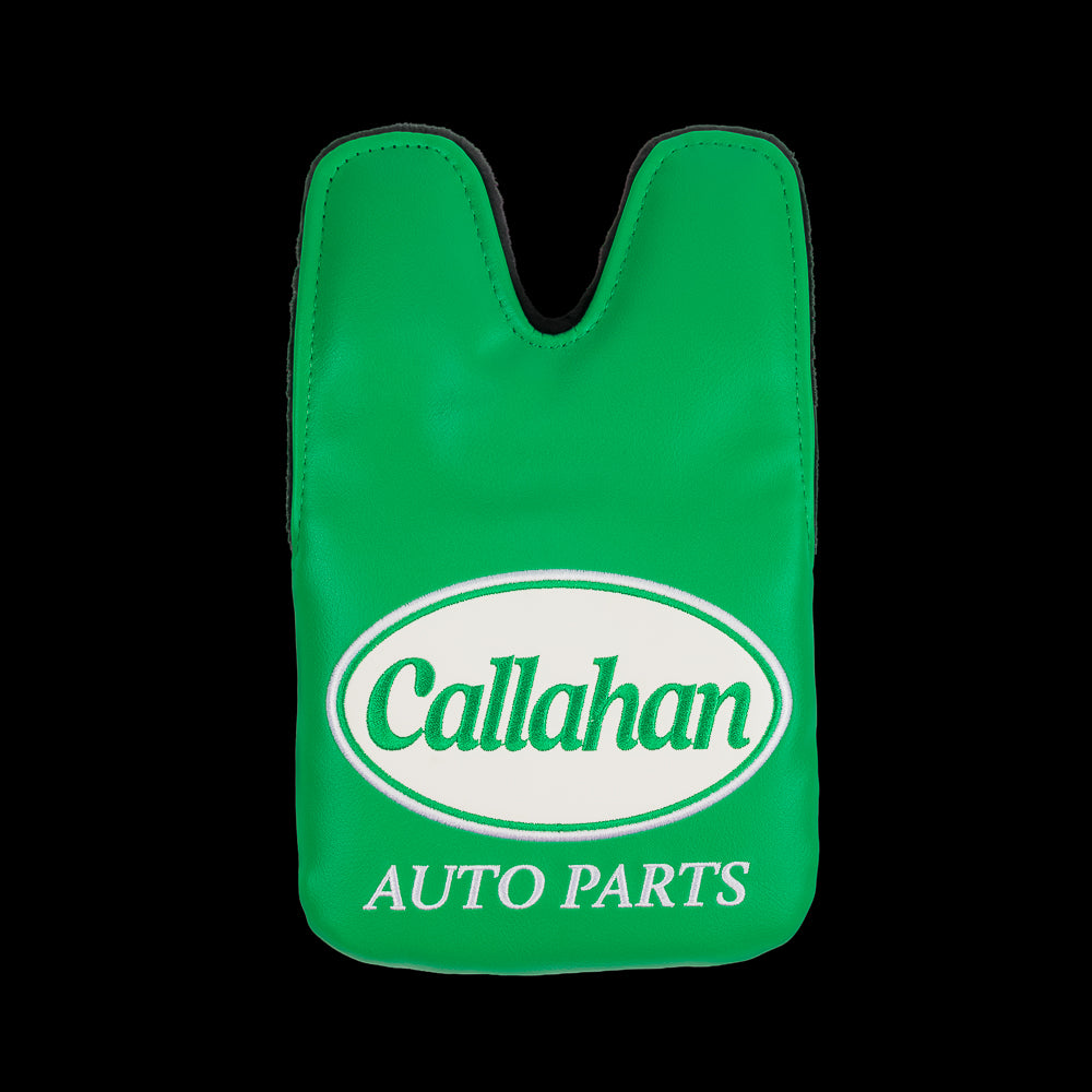 Green Callahan Auto Parts large CS mallet cover with white logo.