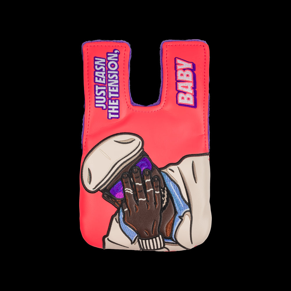 Happy Gilmore Chubbs Peterson Easn The Tension, Baby pink center shaft mallet golf headcover.