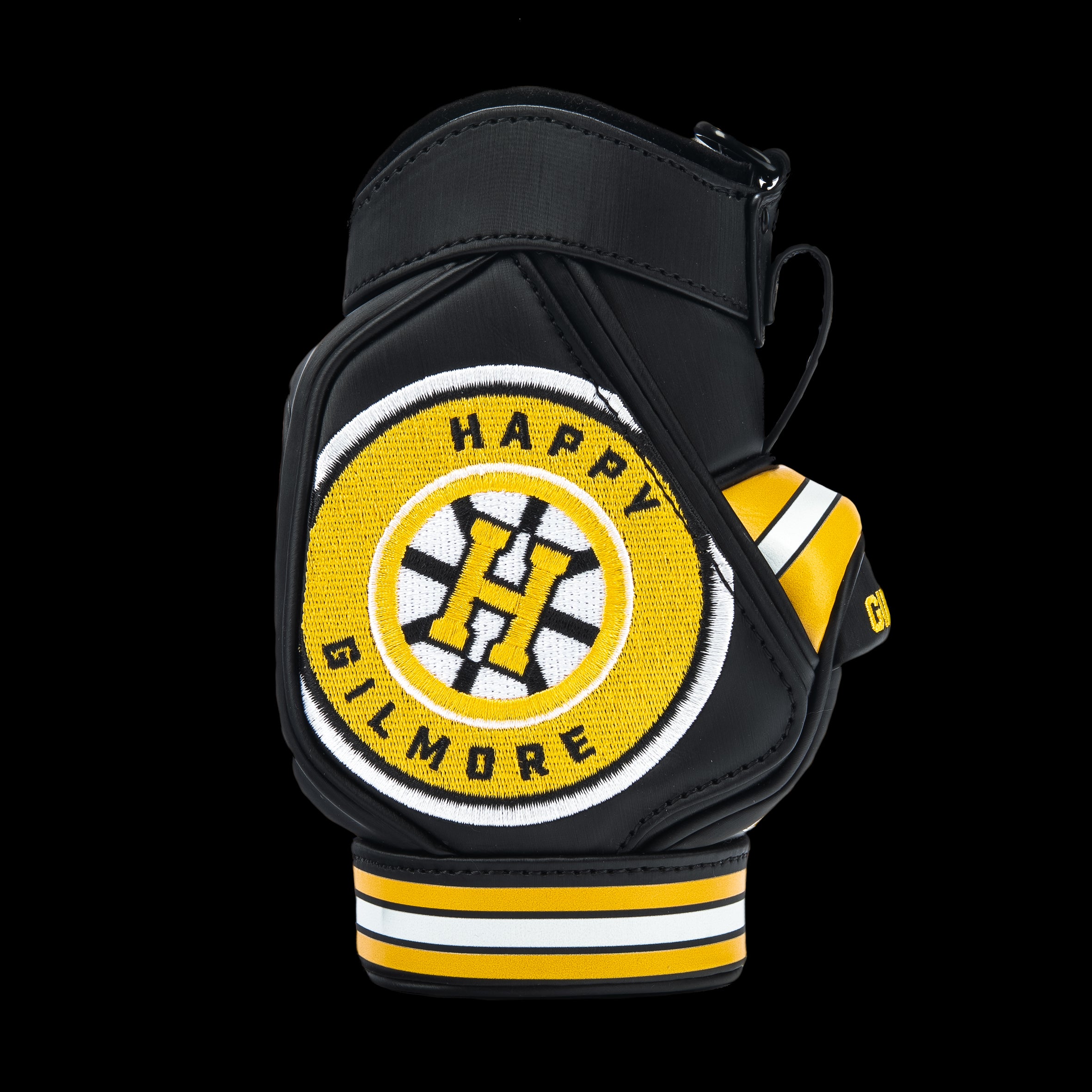 Rewind Golf x Happy Gilmore 18 Hockey Jersey official desk caddy accessory featuring black, gold, and yellow details and Happy Gilmore logo.