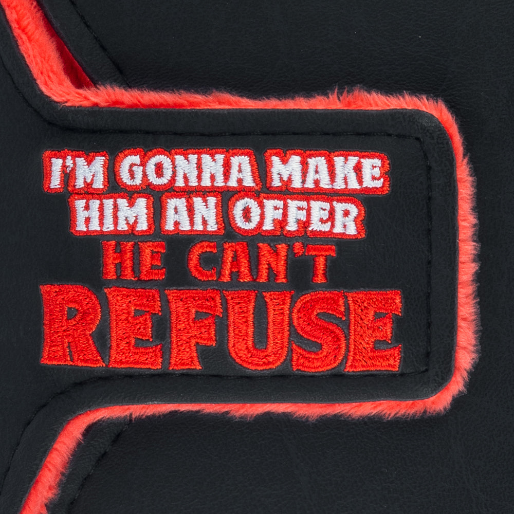 Rewind Golf x The Godfather Offer He Can't Refuse official mallet golf headcover featuring a black and white design with red fur.
