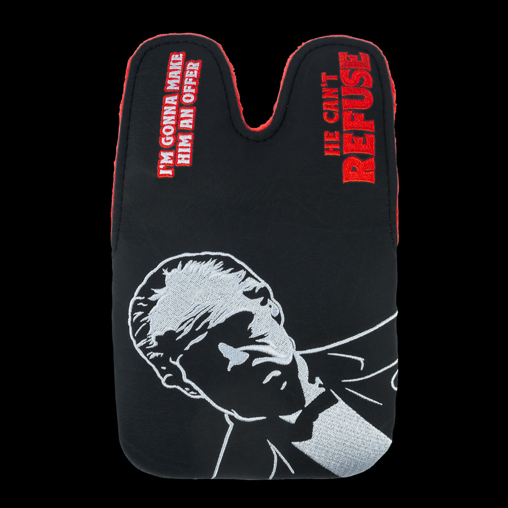 Rewind Golf x The Godfather official Offer He Can't Refuse black, white, and red center shaft XL mallet golf headcover.