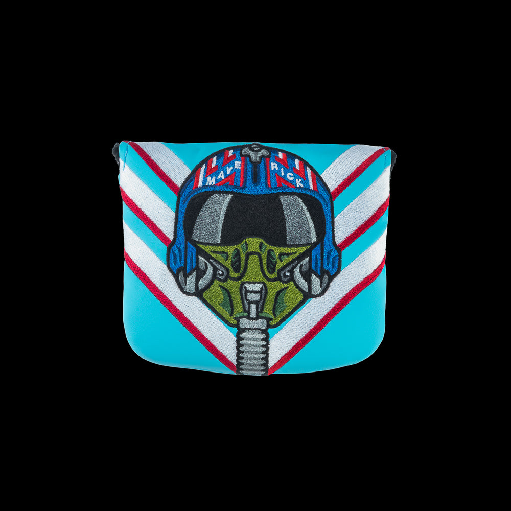 Rewind x Top Gun Need For Speed official mallet golf headcover with a Maverick helmet and red, white, and blue design.