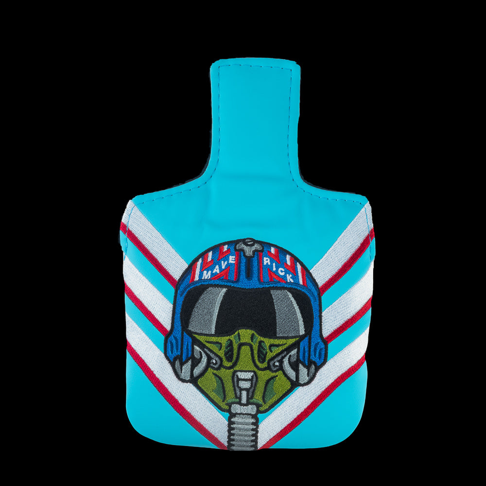 Rewind x Top Gun Need For Speed official mallet golf headcover with a Maverick helmet and red, white, and blue design.