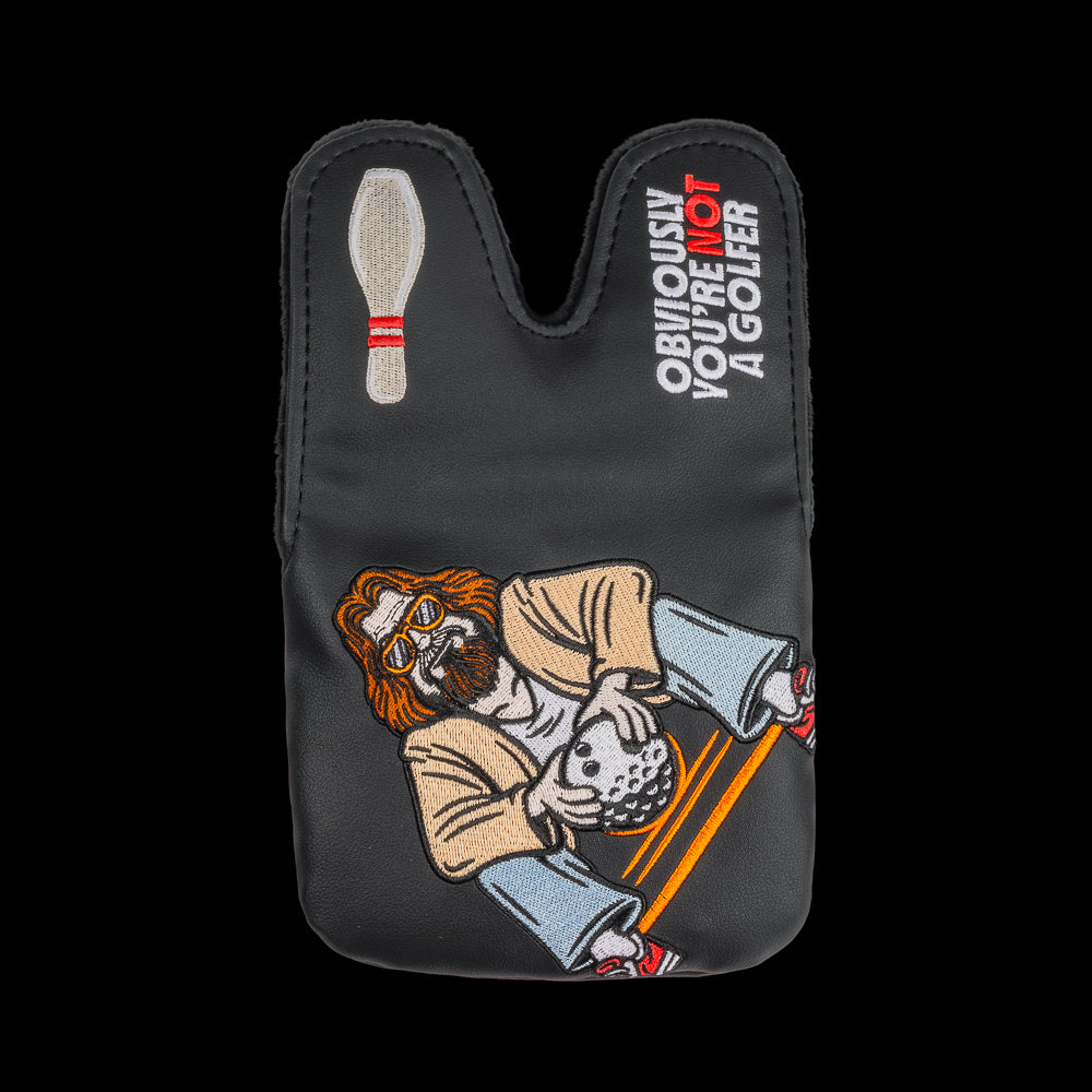 Big Lebowski x Rewind Golf official center shaft XL black mallet headcover with The Dude embroidery.