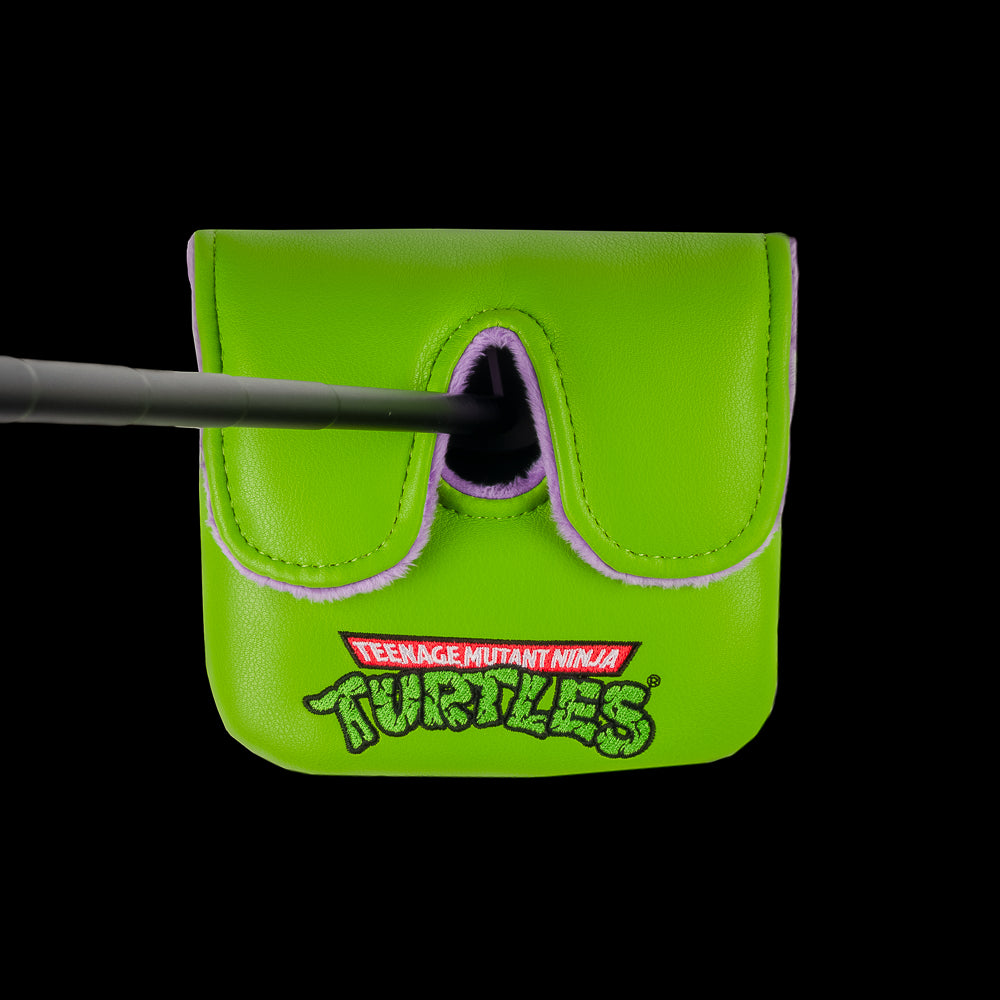 Green TMNT Donnie center shaft XL mallet cover with purple mask peeking design.