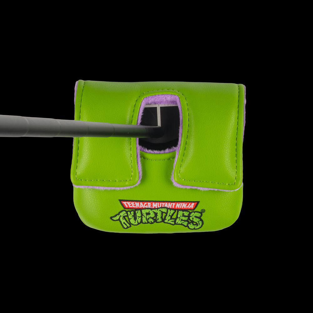 Green Donnie small center shaft mallet cover with purple mask peeking design.