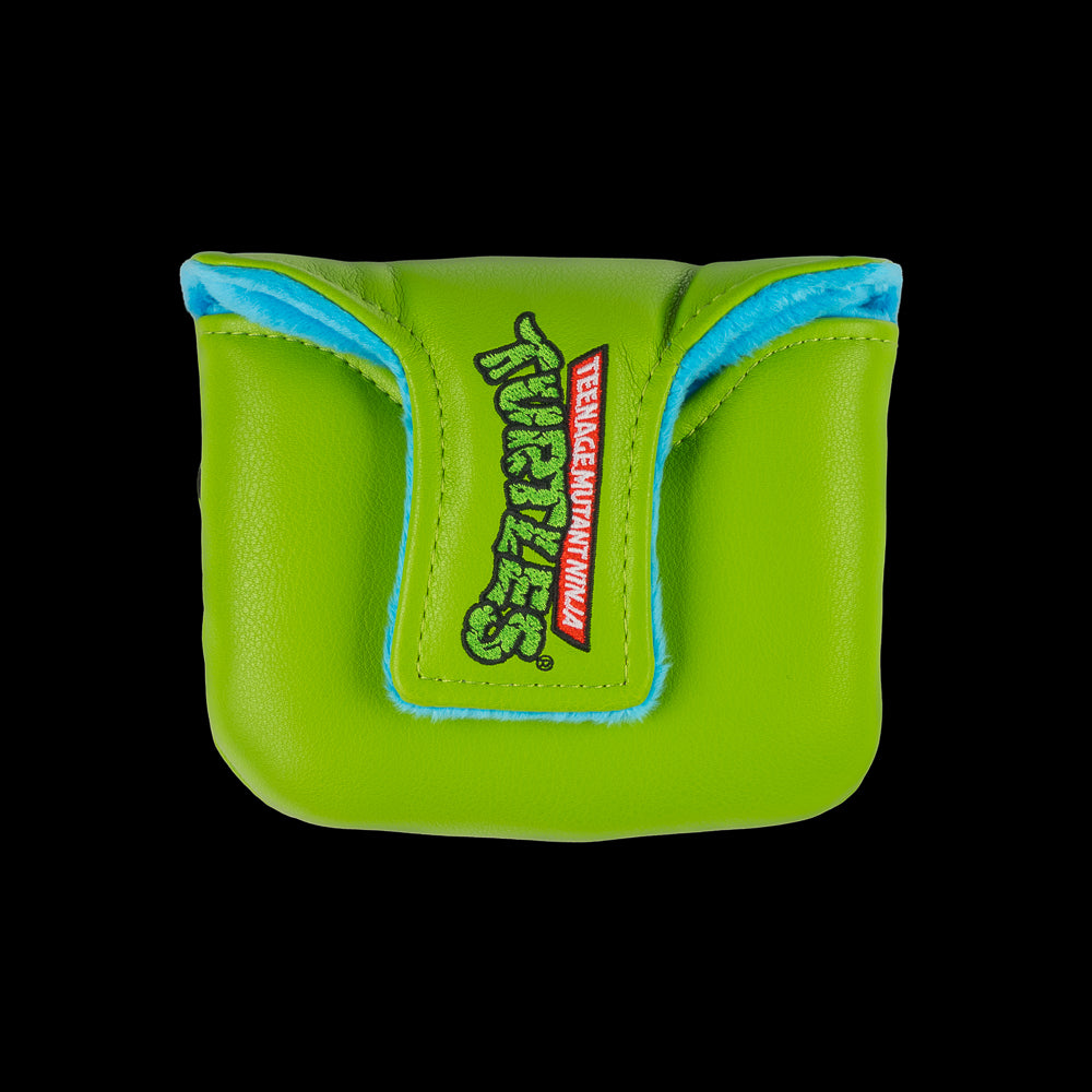 Green TMNT Leo mallet cover with blue mask peeking design.