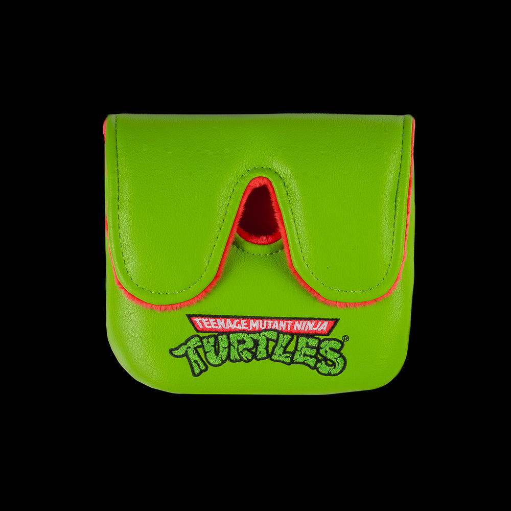 TMNT official green Raph large center shaft mallet cover with red mask peeking design.