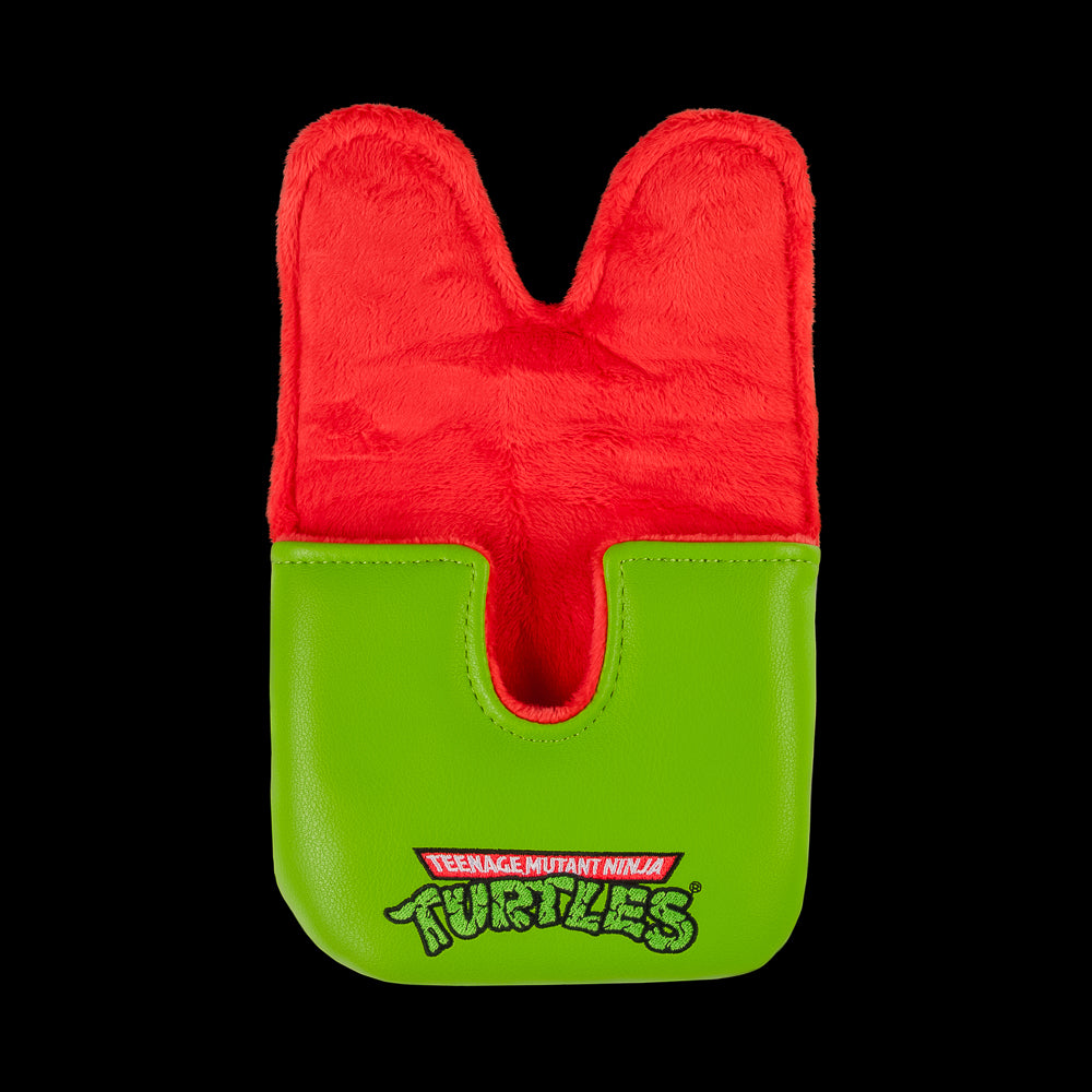 TMNT official green Raph large center shaft mallet cover with red mask peeking design.
