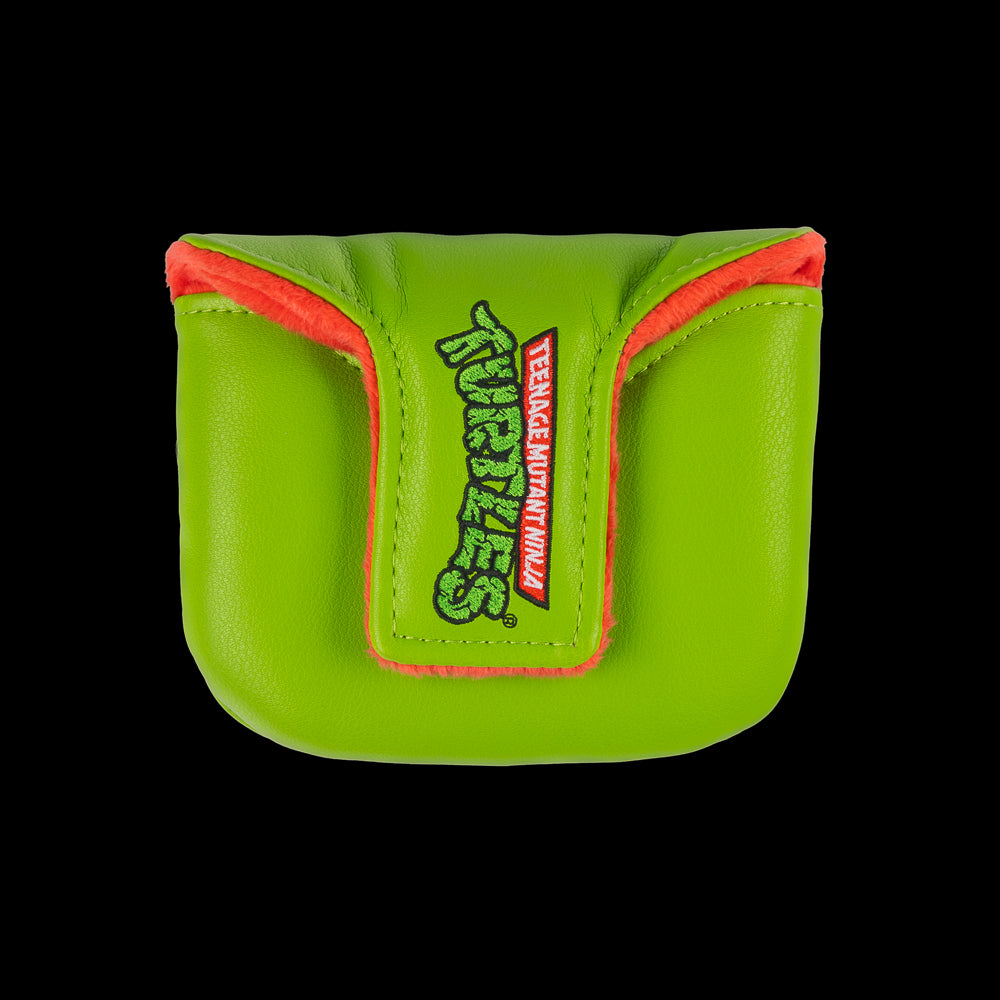 Green TMNT Raph mallet cover with red mask peeking design.
