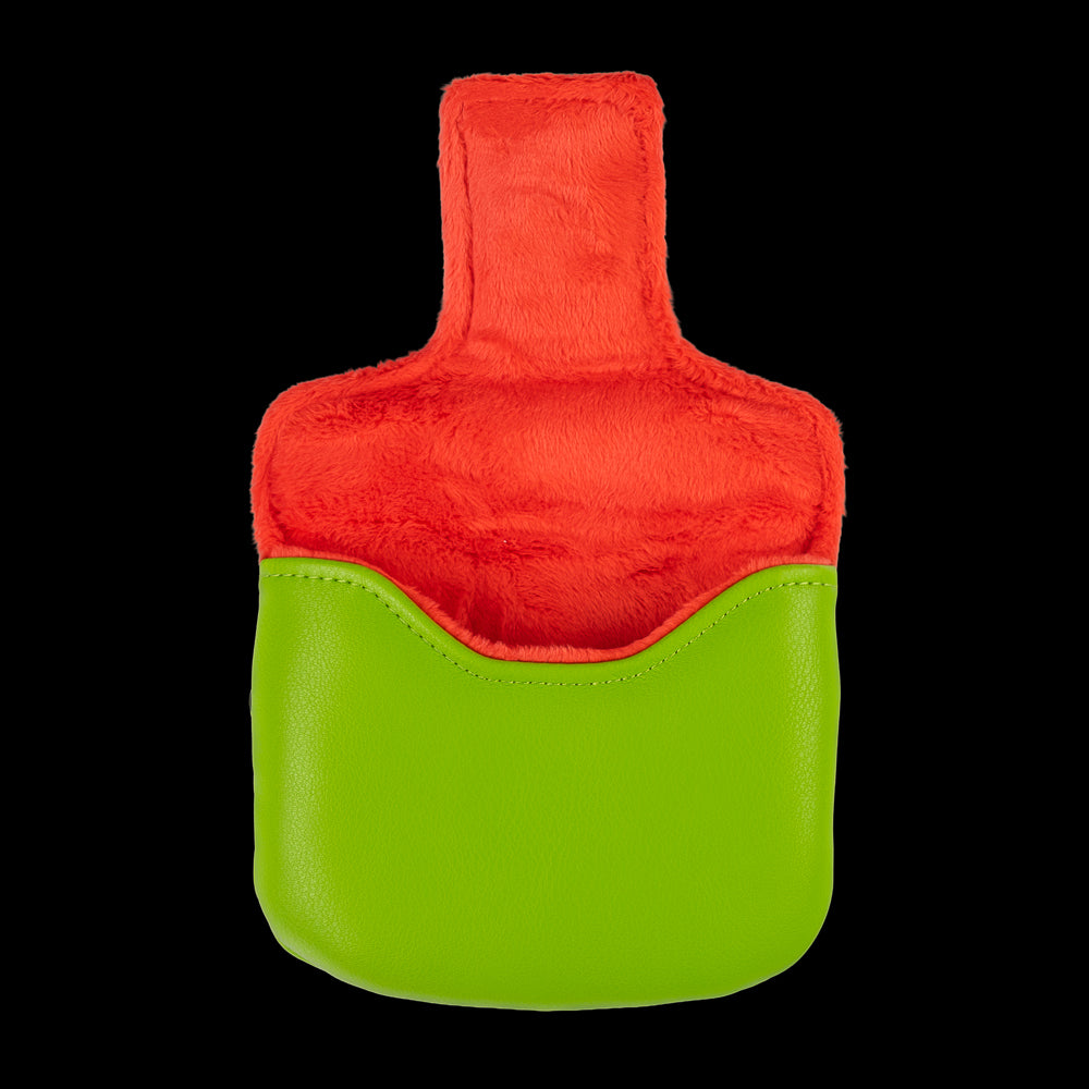 Green TMNT Raph mallet cover with red mask peeking design.