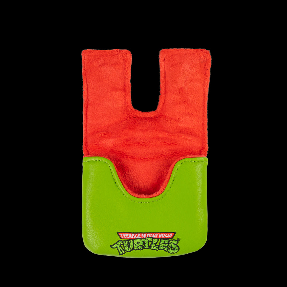 Green Raph small center shaft mallet cover with red mask peeking design.