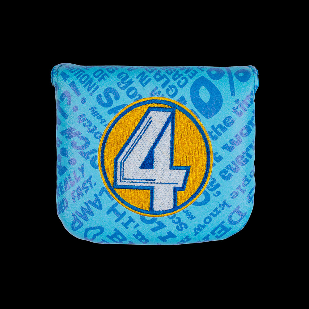 Blue Anchorman mallet putter cover with Channel 4 logo.